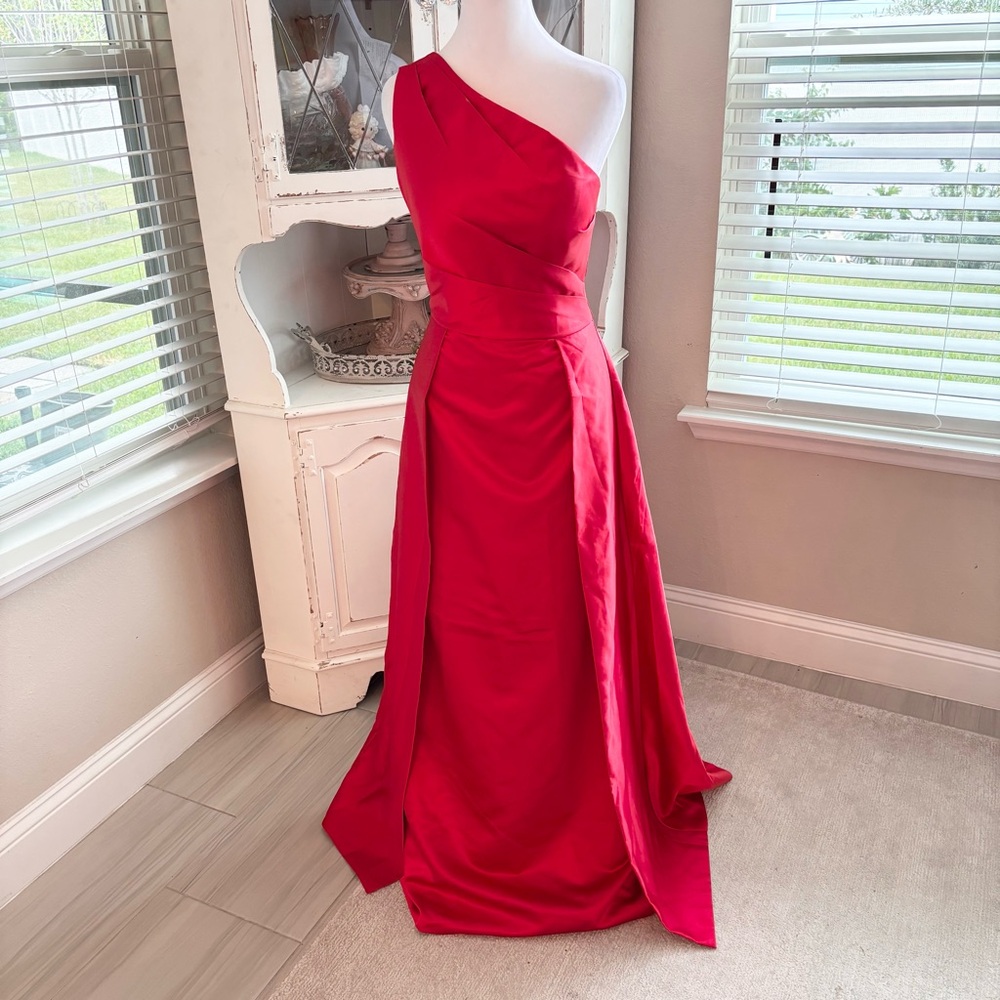 NEW Red Dress Satin Dress One Shoulder Dress NWT Size S/6